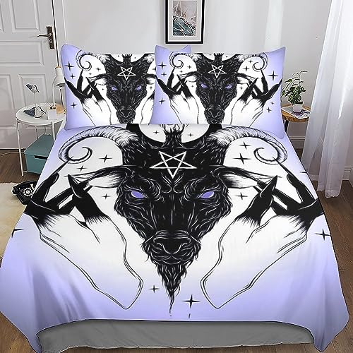 Pentagramm mit Dämon Baphomet Satanische Ziege Bettwäsche Kinder Bettwäsche Mit Bettbezug And Kopfkissenbezüge, Bettbezug Mit Mikrofaser Reißverschluss, Weiche Bequemer Bettbezug King（220x240cm） von Alacritua