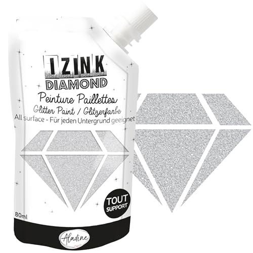 Aladine – Izink Diamond – Glitterfarbe – Ultra konzentriert mit Pailletten – Dekoration für jeden Untergrund – DIY und kreative Freizeit Trinkflasche weich 80 ml – Silber von Aladine