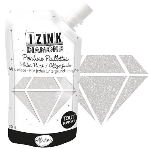Aladine – Izink Diamond – Glitzerfarbe – Ultra konzentriert mit Pailletten – Dekoration für jeden Untergrund – DIY und kreative Freizeit – weiche Flasche 80 ml – Perlmutt von Aladine