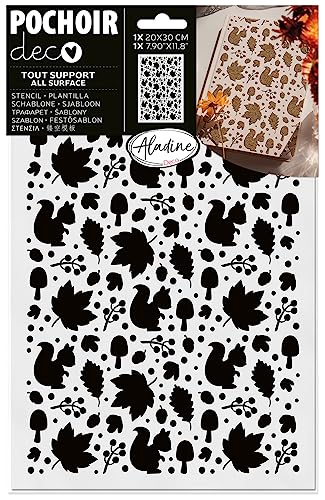 Aladine - All-Over Schablone Herbst 20 x 30 cm – Schablone Motiv Herbstdeko – Eichhörnchen Blätter Quasten – alle Oberflächen – für Malerei, Airbrush, Scrapbooking, Zeichnung Dekoration – 81216 von Aladine