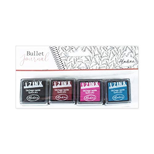 Aladine - Stempelkissen Star Bullet Journal – Set mit 4 Mini-Farbstempeln für Stempel – Scrapbooking und DIY – Personalisieren Sie Ihre Tagebücher und Notizbücher – 4 Farben – Schwarz + Rot + Rosa + von Aladine