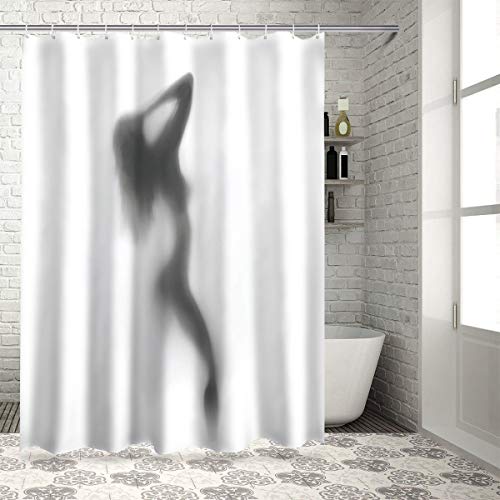 Sexy Damen-Duschvorhang aus Stoff, nackte Silhouette mit Haken, wasserdicht, Standardgröße 183 x 183 cm von Alago