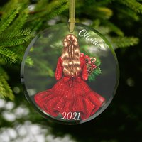 Custom Tochter Ornament, Christbaumschmuck Glas, Enkelin Nichte Patenkind, Name Ornament Blondes Haar von AlaineAndEvette