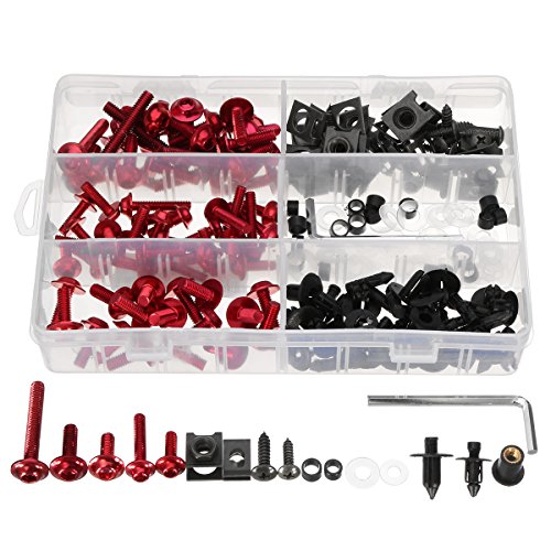 Alamor 198Pcs Befestigung Clips Schrauben Aluminium Motorrad Sportbike Verkleidungs Schrauben Kit - Rot von Alamor