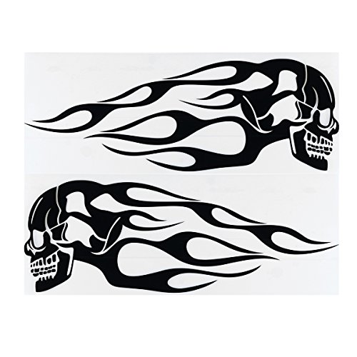 Alamor 2 St. 13.5 x5inch Universal Motorrad Gas Tank Flames Skull Badge Aufkleber Sticker - Schwarz von Alamor