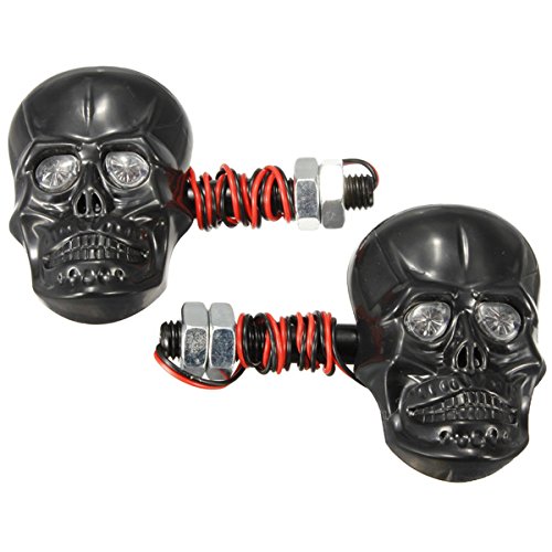Alamor Motorrad Skeleton Kopf Schädel Blinker Leuchtanzeige 12V 0,5W - Schwarz von Alamor