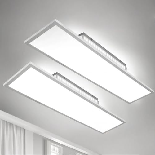 2er-Pack LED-Panel-Deckenleuchte 120x30 Dimmbar , 55W Fernbedienung Deckenleuchte mit Hintergrundbeleuchtung, 2700K-6500K Warmes natürliches kühles weißes Licht mit Memory-Funktion für Büro,Wohnzimmer von Alampia