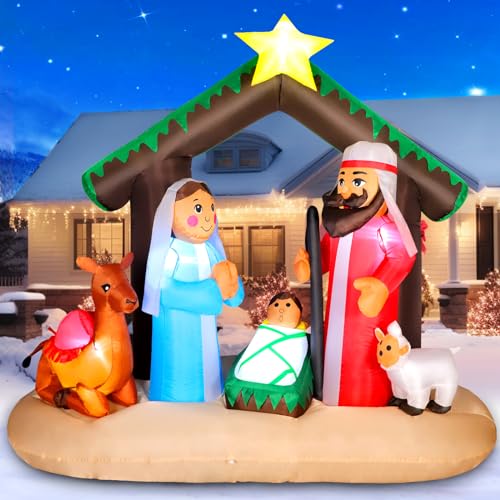 Alampia 180CM/6FT Hoch Aufblasbare Krippen-Szene mit Grünem Strohdach & 3 Figuren, LED-Beleuchtete Religiöse Weihnachtsdekoration für Kirche/Garten, IP44 Alampia 180CM/6FT Hoch Aufblasbare Krippen-Szene mit Grünem Strohdach & 3 Figuren, LED-Beleuchtete Religiöse Weihnachtsdekoration für Kirche/Garten, IP44 von Alampia