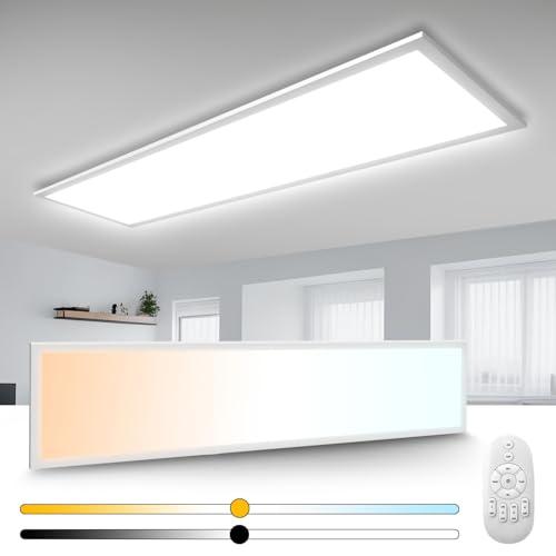 Alampia LED Panel Deckenleuchte 100x25 CM mit Fernbedienung, 28W Deckenleuchte Dimmbar, Büro Deckenleuchte mit Memory Funktion, 2700K - 6500K Warmweiß Kaltweiß Küche Wohnzimmer Deckenleuchte von Alampia