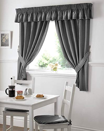 Alan Symonds 12399331 Küchengardine, Gingham-Muster, 117 x 137 cm, Schwarz, Textil, 46'' x 54'' von Alan Symonds