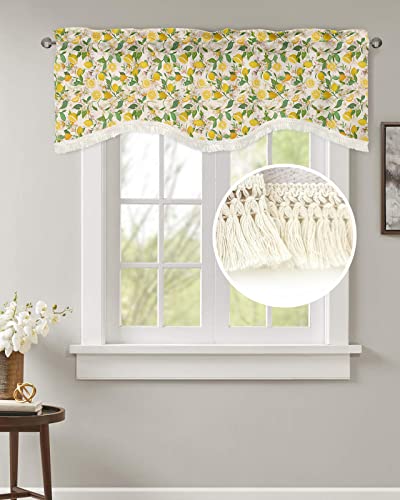 Zitronen-Volant-Vorhang für Fenster, Frühlingsblatt, Blumen, Fenstervolant, Stangentasche, Küchenvolant mit Quaste, Sommer, Zitrone, kurze Vorhänge, Wohnzimmer, 137x45 cm von Alandar Home