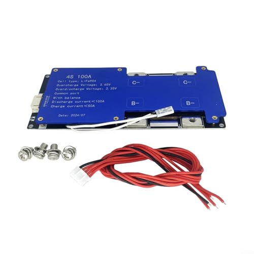 Alanmoship 100 A Lithium-Akku-Schutzplatine, Modul, 14,6 V Gleichstrom, Ladeentladungsmanagementsystem, Überstrom-Kurzschlussschutz, blaues Metall, 145 x 65 mm von Alanmoship