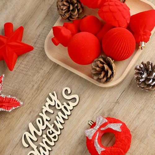 Alanmoship 38-teiliges bruchsicheres Weihnachtsbaumschmuck-Set mit beflockten Blumen und Kugeln in Rot, Grün und Weiß für Urlaubsdekoration, Kränze, Geländer und Tischaufsätze (rot) von Alanmoship