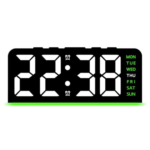 Alanmoship Digitaler LED-Wecker mit Umgebungslicht, einstellbare Helligkeit, mehrfarbiges Display, Batterie-Backup, moderne Schreibtischuhr für Schlafzimmer, Büro (grün) von Alanmoship