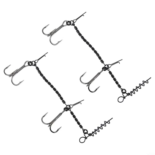 Alanmoship Drillingshaken aus Edelstahl mit Widerhaken und Korkenzieher-Anschluss, Hechtstinger, 1/0-Größe, Süß- oder Salzwasser, 2 Stück oder 3 Stück (2 Stück) von Alanmoship