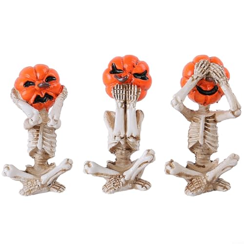Alanmoship Gothic Halloween Meditation Kürbis Kopf Schädel Ornamente Indoor Outdoor Home Decor Harz Horror Puppe Statuen See No Evil Hear No Evil Set Of 3 von Alanmoship