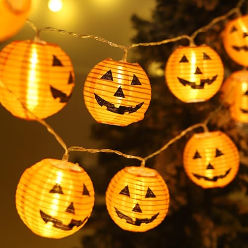 Alanmoship Halloween-Kürbis-Lichterkette, 1,5 m, LED, für drinnen und draußen, mit Spinnen, Skeletten und Geistern, batteriebetrieben, wasserdicht, dekorative Laternen (1,5 m Batteriebox Alanmoship Halloween-Kürbis-Lichterkette, 1,5 m, LED, für drinnen und draußen, mit Spinnen, Skeletten und Geistern, batteriebetrieben, wasserdicht, dekorative Laternen (1,5 m Batteriebox von Alanmoship