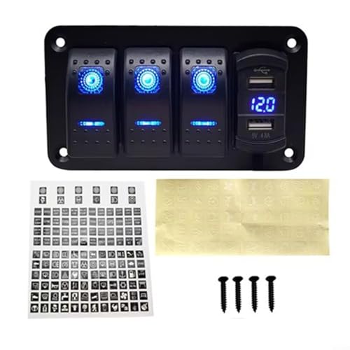Alanmoship Robuster, wasserdichter Wippschalter mit integriertem Voltmeter und USB-Aufladung (4-Gang) von Alanmoship