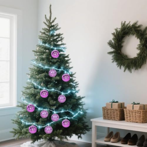 Alanmoship Weihnachtsdekorationsset mit 9 roten Glitzer-Ornamenten und Schleifen-Akzenten, Kunststoffmaterial mit hängenden Schnüren, geeignet für Bäume, Kränze und Tische (2) von Alanmoship