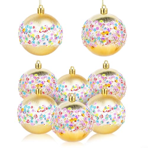 Alanmoship Weihnachtsdekorationsset mit 9 roten Glitzer-Ornamenten und Schleifen-Akzenten, Kunststoffmaterial mit hängenden Schnüren, geeignet für Bäume, Kränze und Tische (3) von Alanmoship