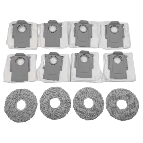 Alanmoship Wischtuch- und Staubbeutel-Set für QV 35A QR 798 QR 598 Roboter-Staubsauger, Ersatzteil-Set mit 4 Mikrofaser-Wischtüchern und 8 Staubbeuteln, einfache Installation von Alanmoship