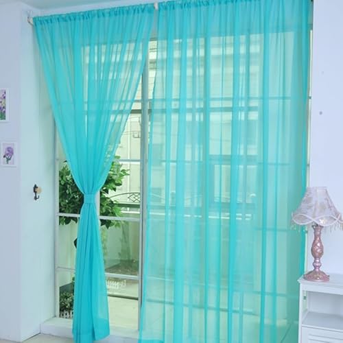 Dekorative transparente Tüllvorhänge, stilvolle Voile-Vorhänge zur Verschönerung der Inneneinrichtung (Cyan) von Alanmoship