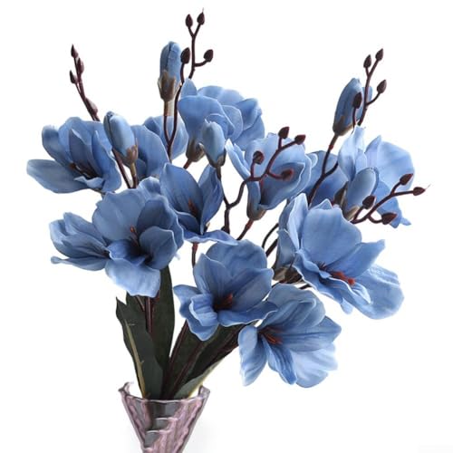 Elegantes künstliches Magnolien-Blumenarrangement, 5 Zinken, 20 Köpfe, perfekt zum Verschenken (blau) von Alanmoship
