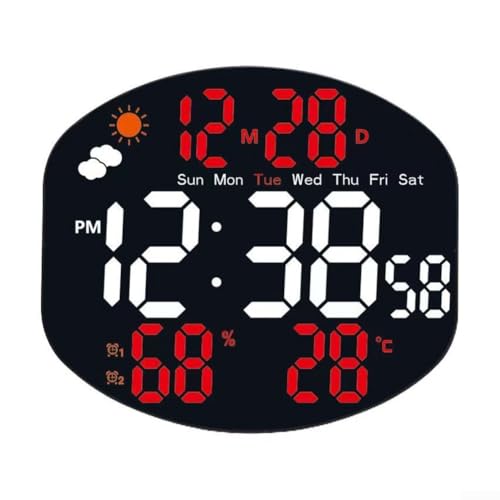 Elektronische Uhr mit Fernbedienung und umfassender Wetteranzeige für Zuhause oder Büro (weiß und rot) von Alanmoship