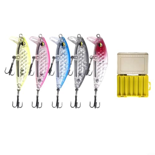 Harter Angelköder, 43 mm, 5 g, sinkender Elritze, Jerkbait mit Doppelschaukel und Fischschuppen, reflektierendes Design für Forellenangeln, Twitchbait Slow Action (B) von Alanmoship