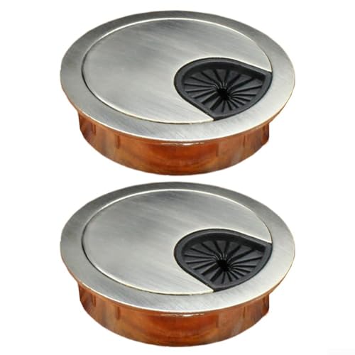 Kabellochabdeckungen für Schreibtische, Metallösen, 2 Stück, mit rundem Loch-Design für Schreibtisch-Kabelmanagement und Arbeitsplatz-Organisation (gebürstet, 53 mm) von Alanmoship