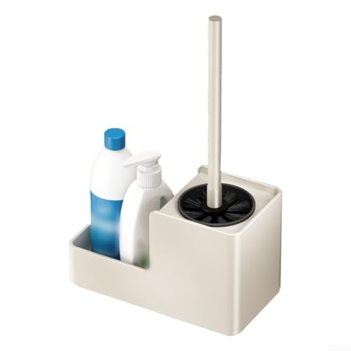 WC-Bürste mit Wandregal für Badezimmer, Kunststoffkonstruktion mit hygienischen Borsten und platzsparender Aufbewahrungslösung (Weiß cremefarben) von Alanmoship