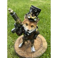 steampunk Vintage Fuchs Harz Dekorativer Spiegel Regal Sitzend Ornament Wohnkultur von AlantiByAl