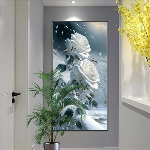 5D Diamond Painting weiße Rose Diamond Art Painting, DIY 60x120cm Diamond Painting Erwachsene mit Voll Diamond Painting Zubehör, Groß Diamond Painting für Wohnzimmer Schlafzimmer Wand Dekoration 5D Diamond Painting weiße Rose Diamond Art Painting, DIY 60x120cm Diamond Painting Erwachsene mit Voll Diamond Painting Zubehör, Groß Diamond Painting für Wohnzimmer Schlafzimmer Wand Dekoration von Alaoan