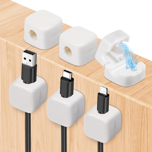 Alaoo 6 Stück Kabel Organizer, Kabelhalter Kabelclips, Feder Kabelklemmen Selbstklebend für Schreibtisch, Zuhause, Büro, Auto, USB (Weiß) von Alaoo