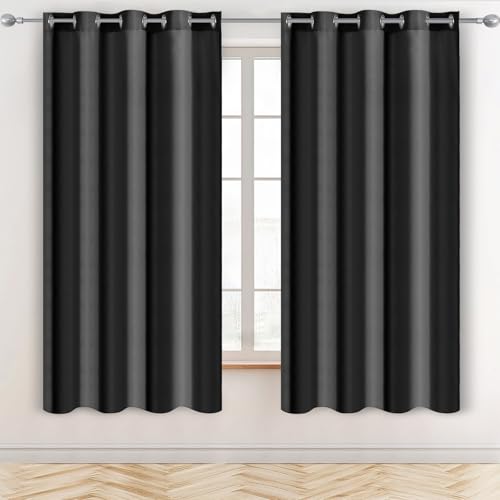Alaoo Halbtransparent Gardinen Schals,Verdunklungsvorhänge 2er Set H 137 x B 117 cm,Schwarz Voile Vorhang Sheer Vorhang Halbtransparent Leinenoptik Gardinen Wohnzimmer Modern Fensterschal Schlafzimmer von Alaoo