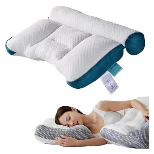 Schlafverbesserndes Nackenstützkissen, Komfort-Gänsedaunenkissen, Halswirbelstütze, bequemes ergonomisches Nackenstützkissen, Memory-Schaum-Kissen für ergonomische Halswirbelsäule (blau) von Alapek