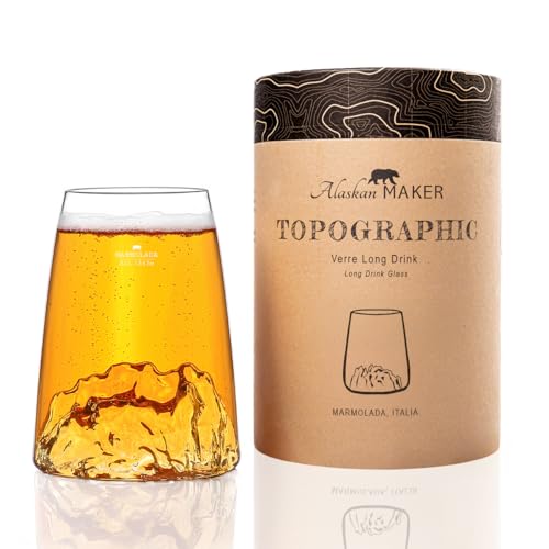 Alaskan MAKER Langes Glas 450 ml – Borosilikat, hochwertig, mundgeblasen, mit geprägten Bergen | Cocktail, Bier oder Soft TOPOGRAPHIC (Marmolada) von Alaskan MAKER