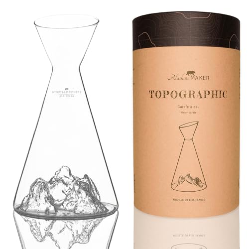 Alaskan MAKER Wasserkaraffe 1 l | Hochwertiges mundgeblasenes Kristallglas mit Bergrelief | TOPOGRAPHIC (Aiguille du Midi) von Alaskan MAKER