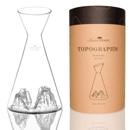 Alaskan MAKER Wasserkaraffe 1 l | Hochwertiges mundgeblasenes Kristallglas mit Bergrelief | TOPOGRAPHIC (Grand Canyon) von Alaskan MAKER