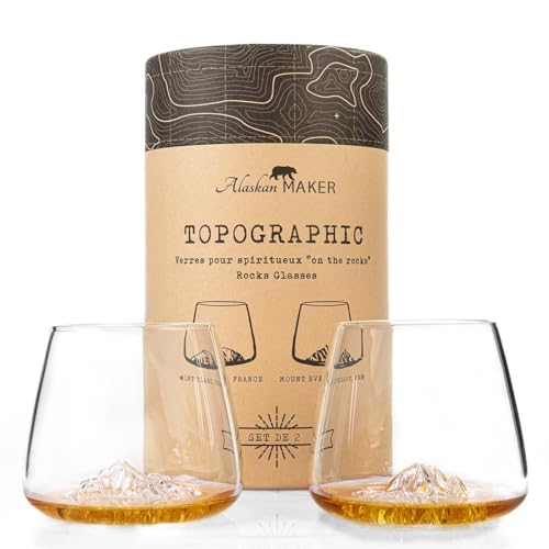 Alaskan MAKER Whiskygläser 350 ml (2er Set) | Hochwertiges mundgeblasenes Kristallglas mit Bergrelief | Tulpenform | Spirituosen TOPOGRAPHIC (Everest & Mont Blanc) von Alaskan MAKER