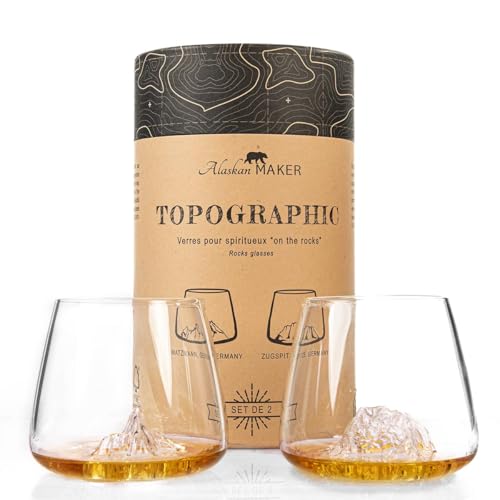 Alaskan MAKER Whiskygläser 350 ml (2er Set) | Hochwertiges mundgeblasenes Kristallglas mit Bergrelief | Tulpenform | Spirituosen TOPOGRAPHIC (Zugspitze & Watzmann) von Alaskan MAKER