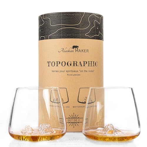 Alaskan MAKER Whiskygläser 350 ml (2er Set) | Hochwertiges mundgeblasenes Kristallglas mit Bergrelief | Tulpenform | Spirituosen TOPOGRAPHIC (Grand Canyon & Matterhorn) von Alaskan MAKER