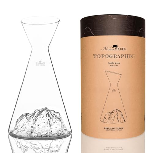 Wasserkaraffe 1 l | Hochwertiges Borosilikat, handgeblasen, mit geprägten Bergen | TOPOGRAPHIC (Mont Blanc) von Alaskan MAKER