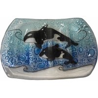 Handgefertigte Fusing-Glas Seifenschale Orca Schwertwale von AlaskanConnection