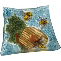 Handgemachte Recycelte Geschmolzene Glas 4 "Quadratisch Schüssel Honig Bienen von AlaskanConnection