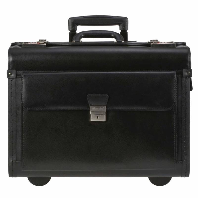 Pilotenkoffer Leder mit Rollen 49x40x26cm "Silvana" schwarz Alassio von Alassio