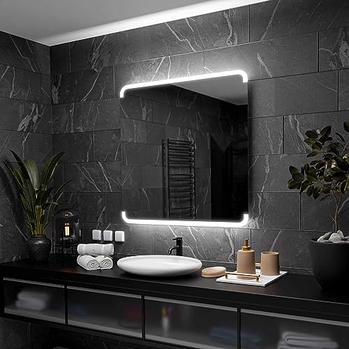 Alasta Assen Badspiegel mit Beleuchtung 80x80 cm - Anpassbarer Bad Spiegel - Ihrer Wahl Kosmetikspiegel mit Beleuchtung und Spiegelheizung - Wählbare Lichtfarbe von Alasta