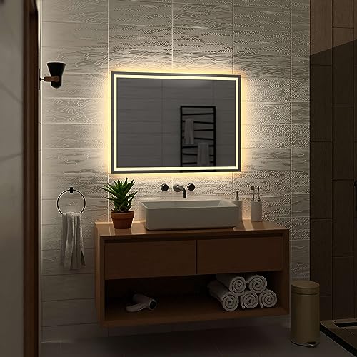 Alasta Atlanta Badezimmer Spiegel mit Beleuchtung 100x60 cm WarmWeiß LED Badspiegel Wandspiegel Badezimmerspiegel mit Beleuchtung Spiegel mit Licht Rechteckspiegel von Alasta