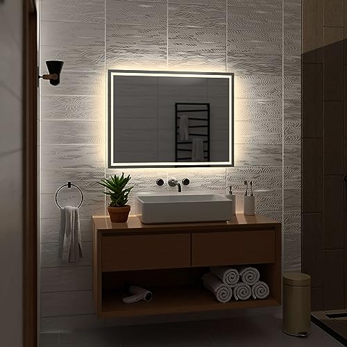 Alasta Atlanta Badezimmer Spiegel mit Beleuchtung 140x70 cm NeutralWeiß LED Badspiegel Wandspiegel Badezimmerspiegel mit Beleuchtung Spiegel mit Licht Rechteckspiegel von Alasta