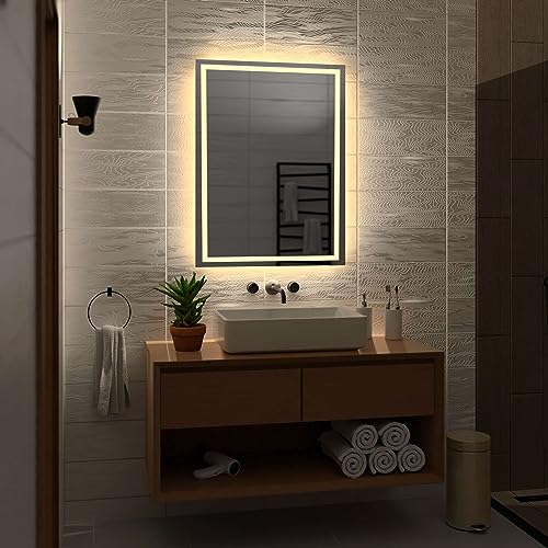 Alasta Atlanta Badezimmer Spiegel mit Beleuchtung 60x70 cm WarmWeiß LED Badspiegel Wandspiegel Badezimmerspiegel mit Beleuchtung Spiegel mit Licht Rechteckspiegel von Alasta